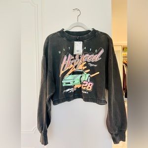 H&M Acid Wash Racecar Cropped Sweatshirt size XL Brand New